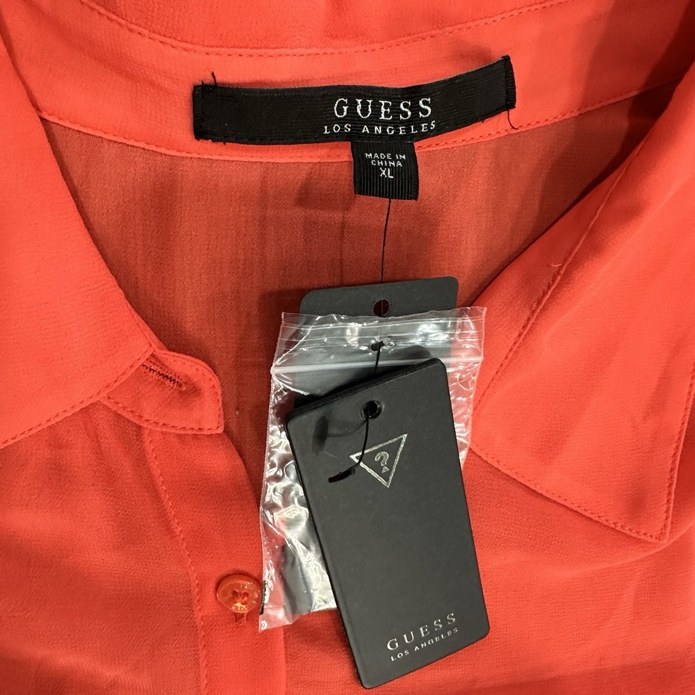 Guess Bright Coral LS Charlotte Blouse Women's‎ XL - Picture 2 of 4